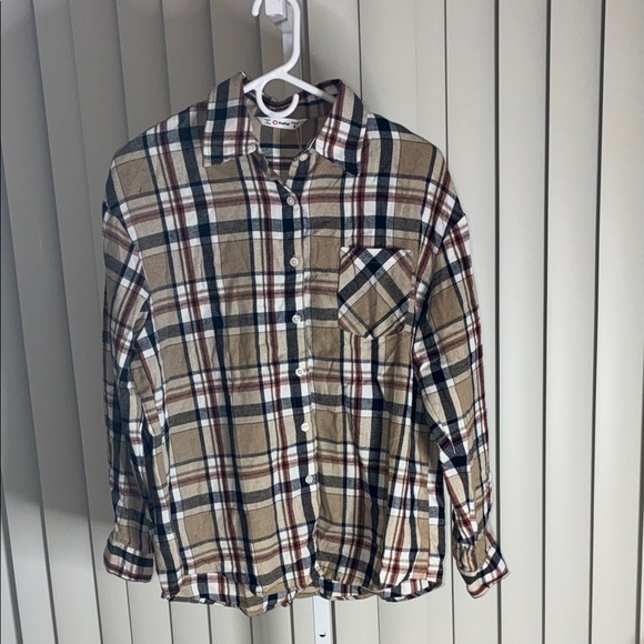 PatPat Tops - PatPat Plaid Button Down Shirt - Brown, Black, White